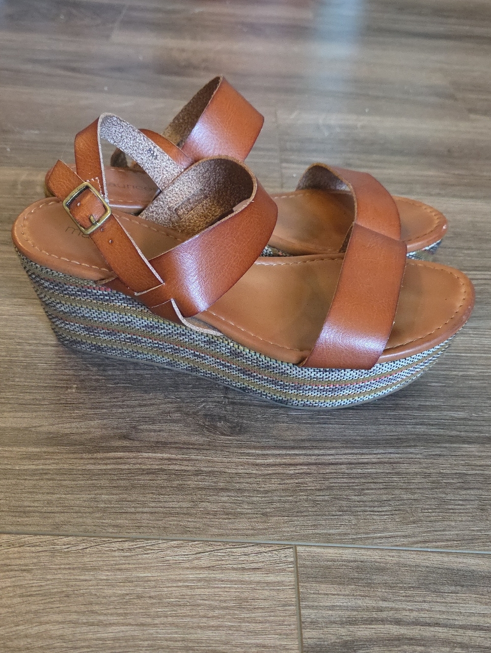 Maurices Brown Leather Platform Wedge Sandals